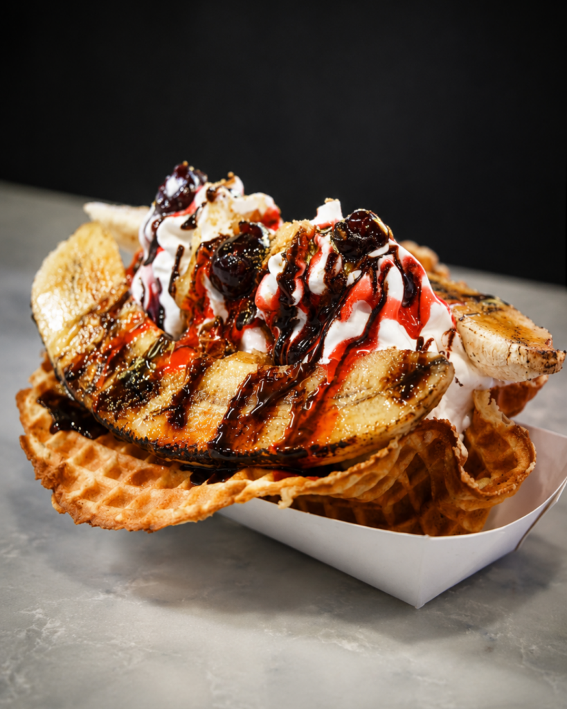 Soft serve ice cream, sundae, old town